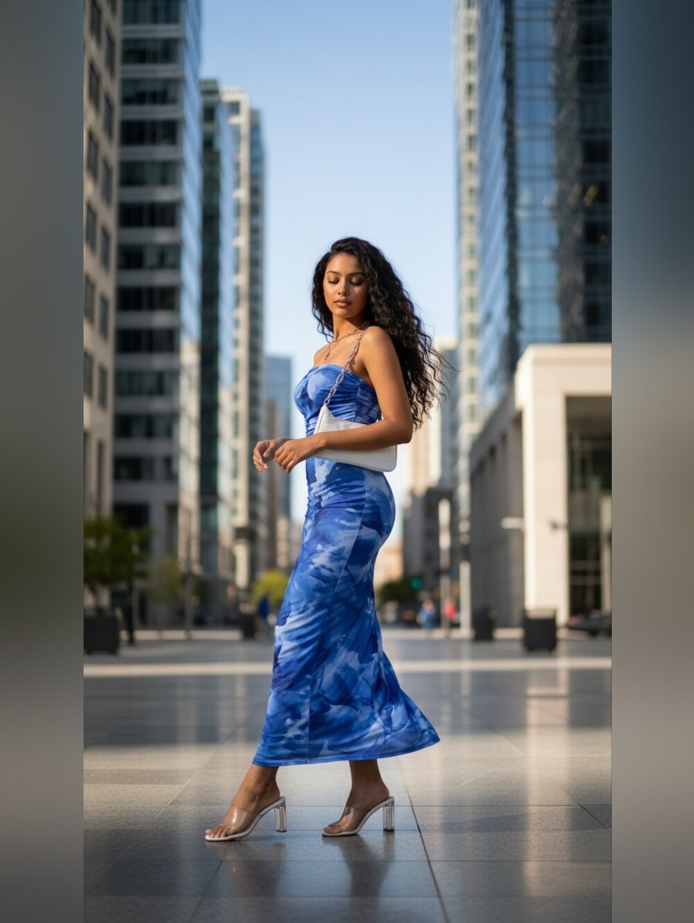 Nwt Sassified Boutique  L/Xl Blue Tie-Dye Strapless Maxi Dress